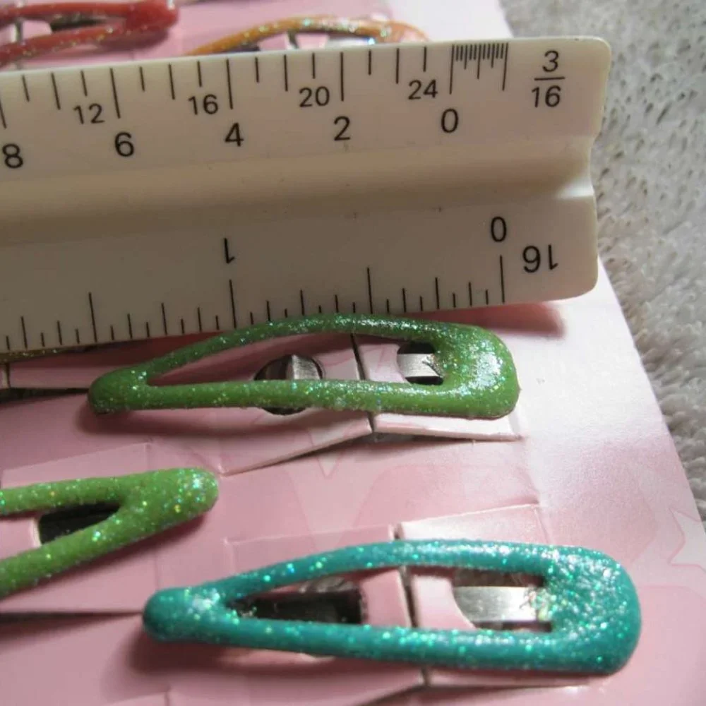 12 Goody Girls Colorful Glitter Coated Epoxy Covering Metal Hair Snap Clips 2004